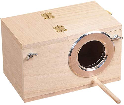 YJJKJ Pet Wood Parakeet Nest Box front view showing secure nesting for small birds