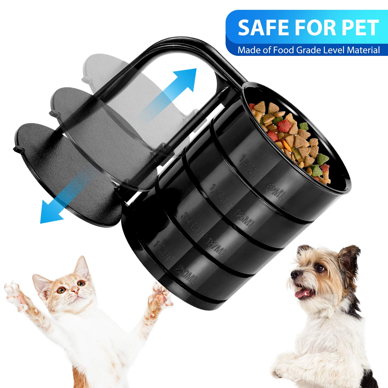 YJOVOJY pet food scoop with three-quarter cup measure for medium portions.