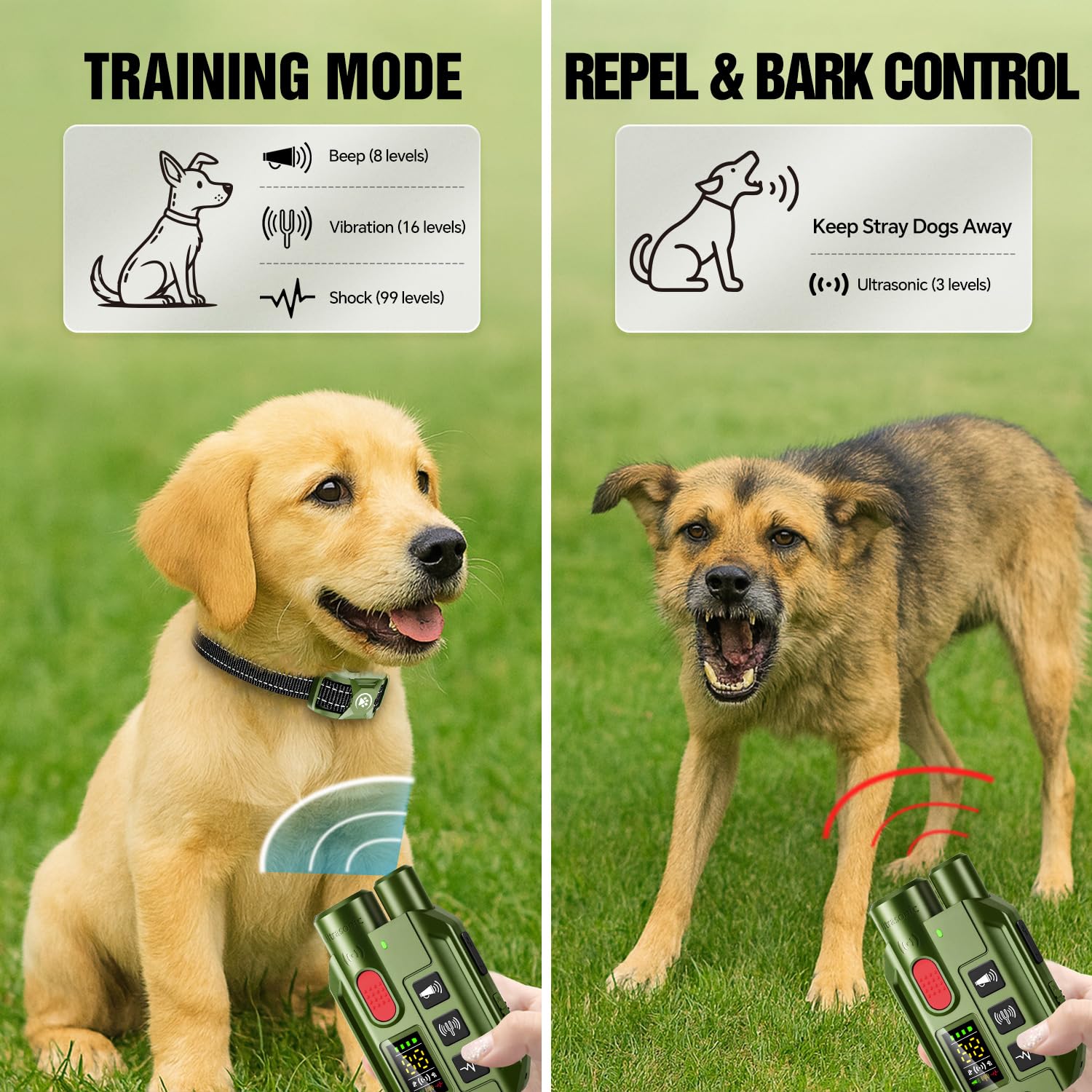 YJWFHPU 2-in-1 bark deterrent collar front view for confident training.