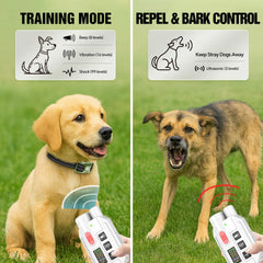 YJWFHPU dog collar ultrasonic mode offers short-range cues indoors.
