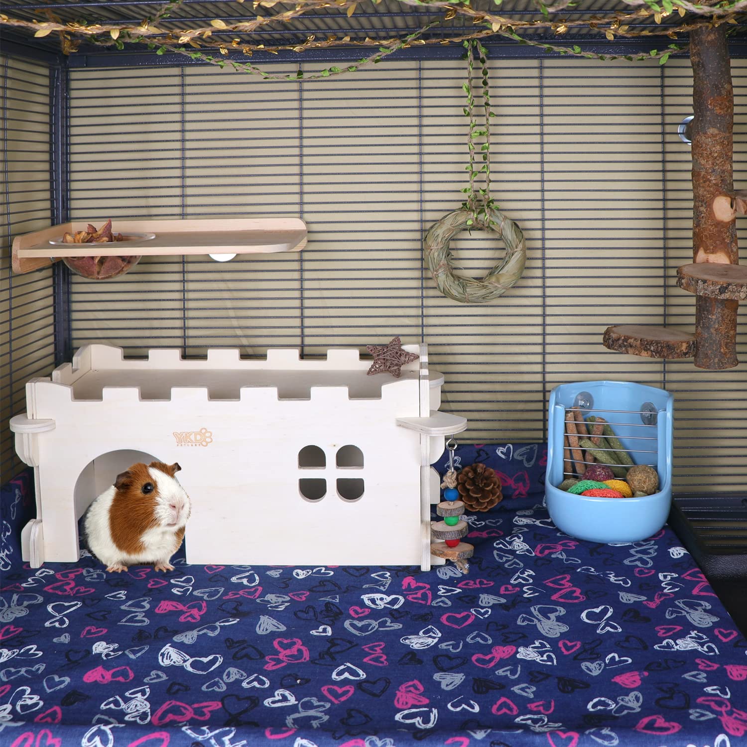 YKD Castle Chinchilla House rooftop view shows enrichment space with snacks.
