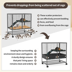 YKD scatter guard on cage; easy-to-attach design for tidy enclosure