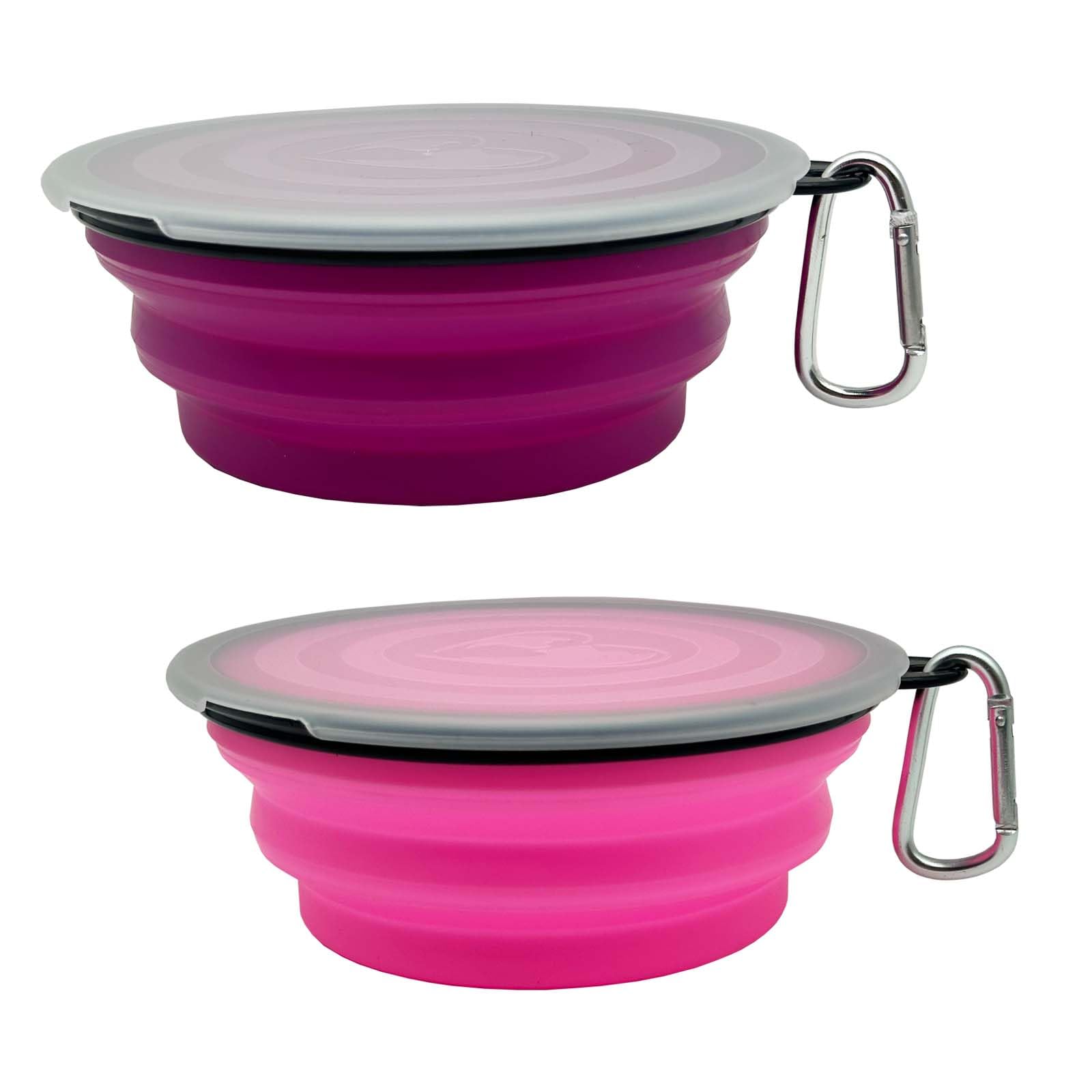 Ylaptew large collapsible dog bowl extended to 35oz in purple and pink for travel