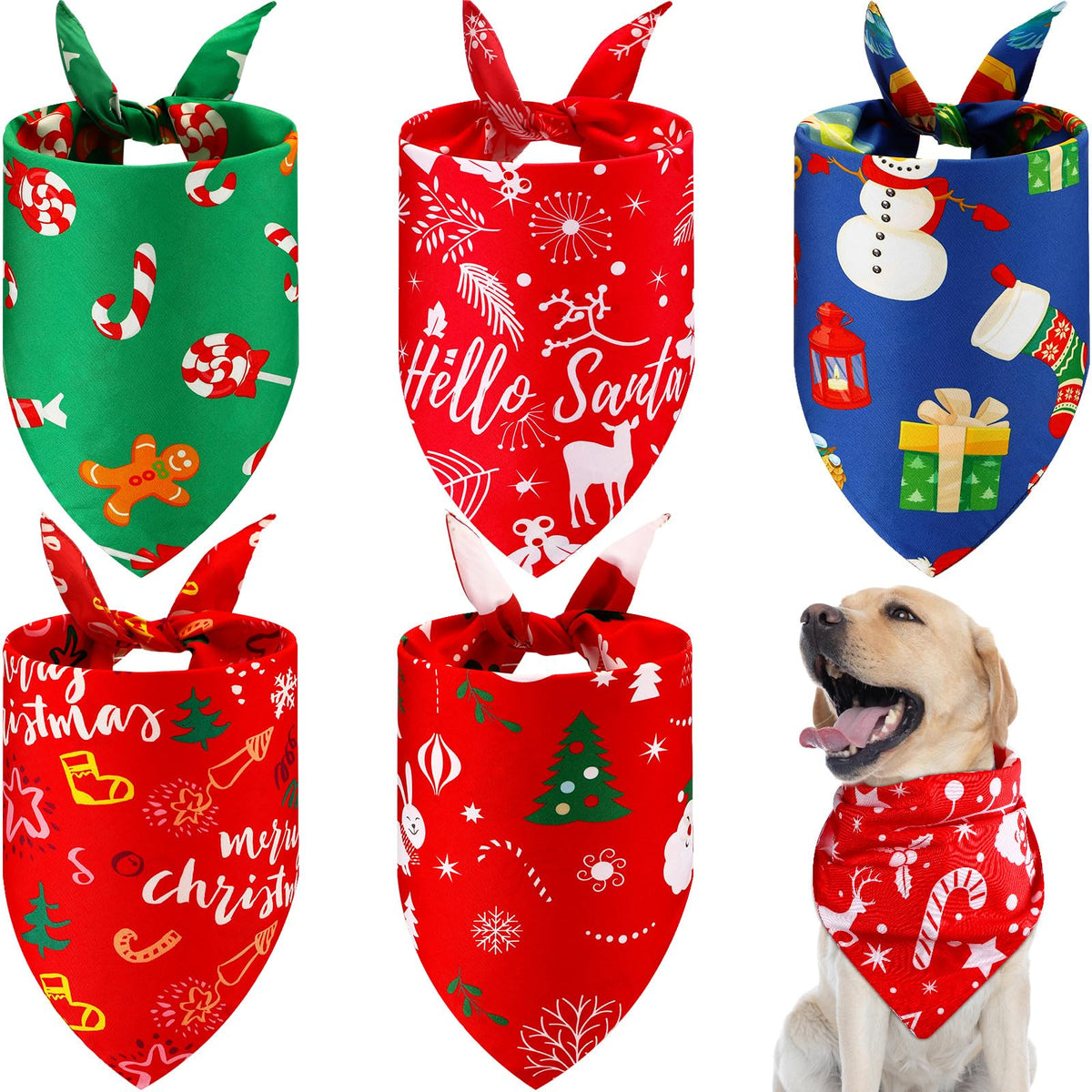 Ylinge Christmas dog bandana pack five reversible styles for festive outfits and photos