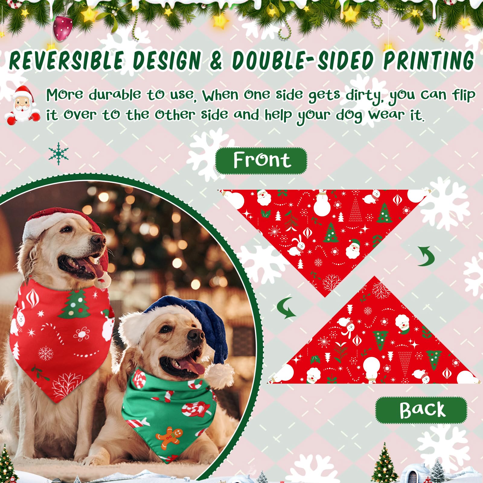 Ylinge Christmas dog bandana pack two-sided prints enable versatile holiday looks
