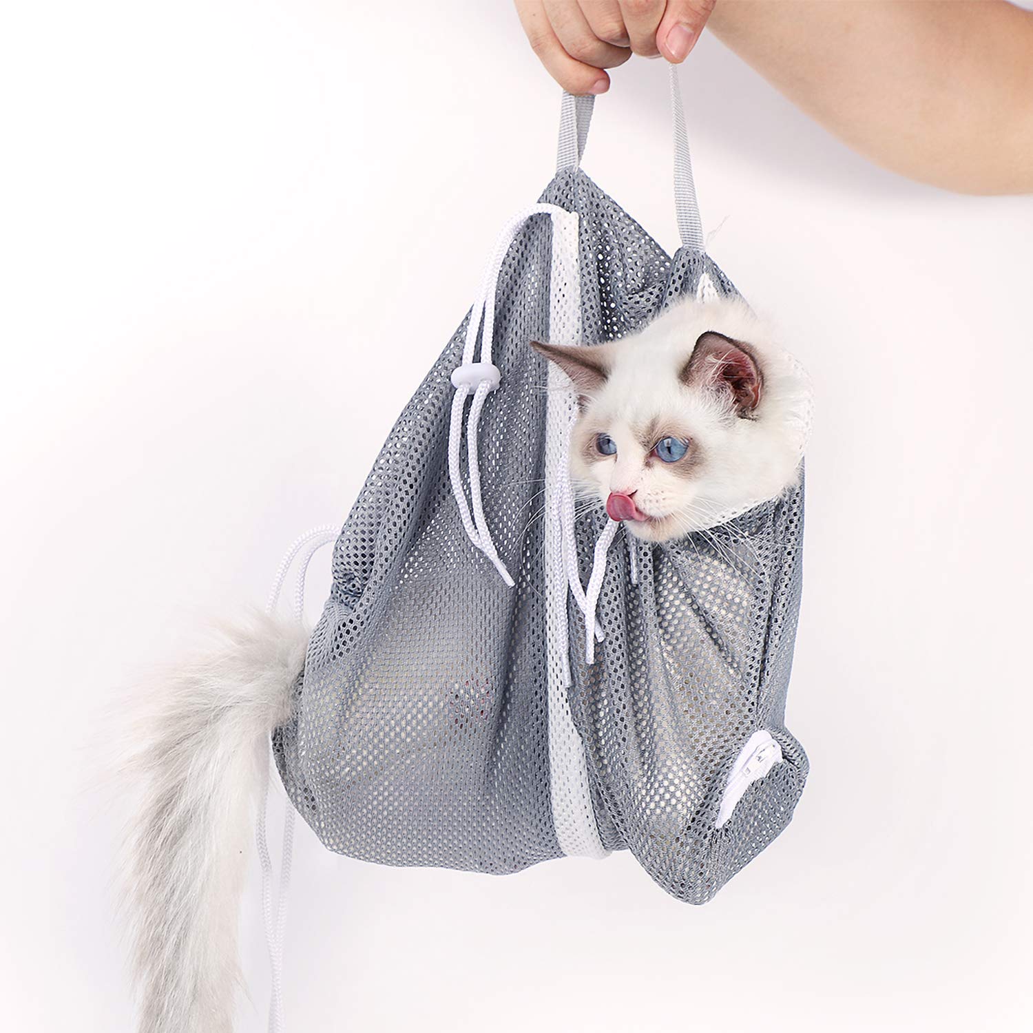 YLONG Cat Bathing Bag enables safe nail trimming with paw-release zipper.