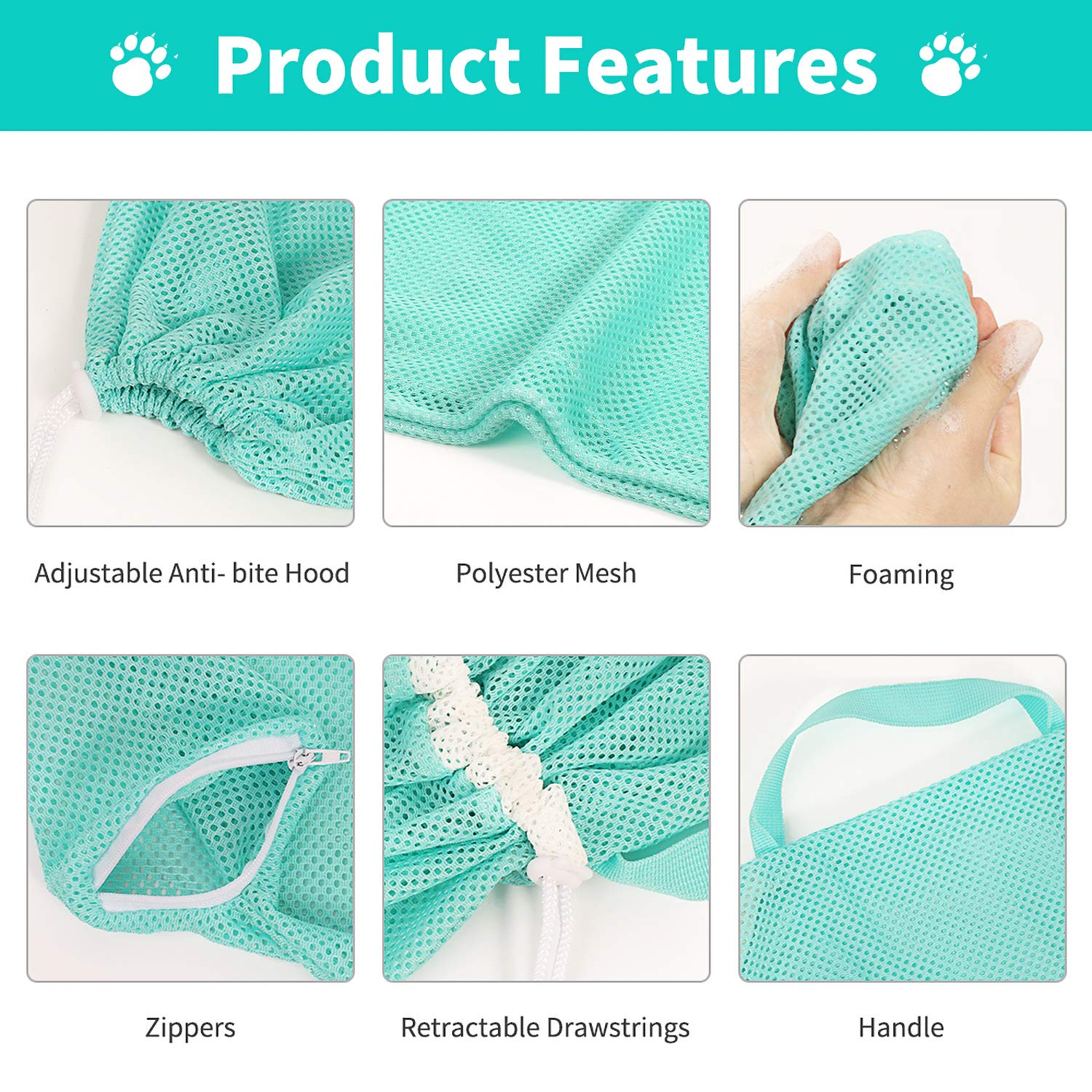 YLONG Shower Mesh Bag with drawstrings keeps cat secure during baths.