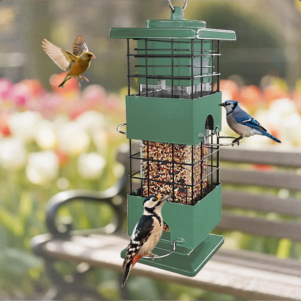 YLTIMER Bird Feeder four-port design attracts multiple bird species at once.