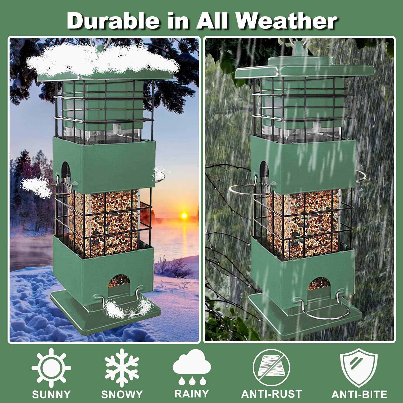 YLTIMER Bird Feeder seed capacity window shows easy refill and monitoring capability.