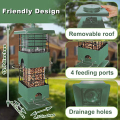 YLTIMER Bird Feeder top cover emphasizes weatherproof, secure enclosure for seeds.