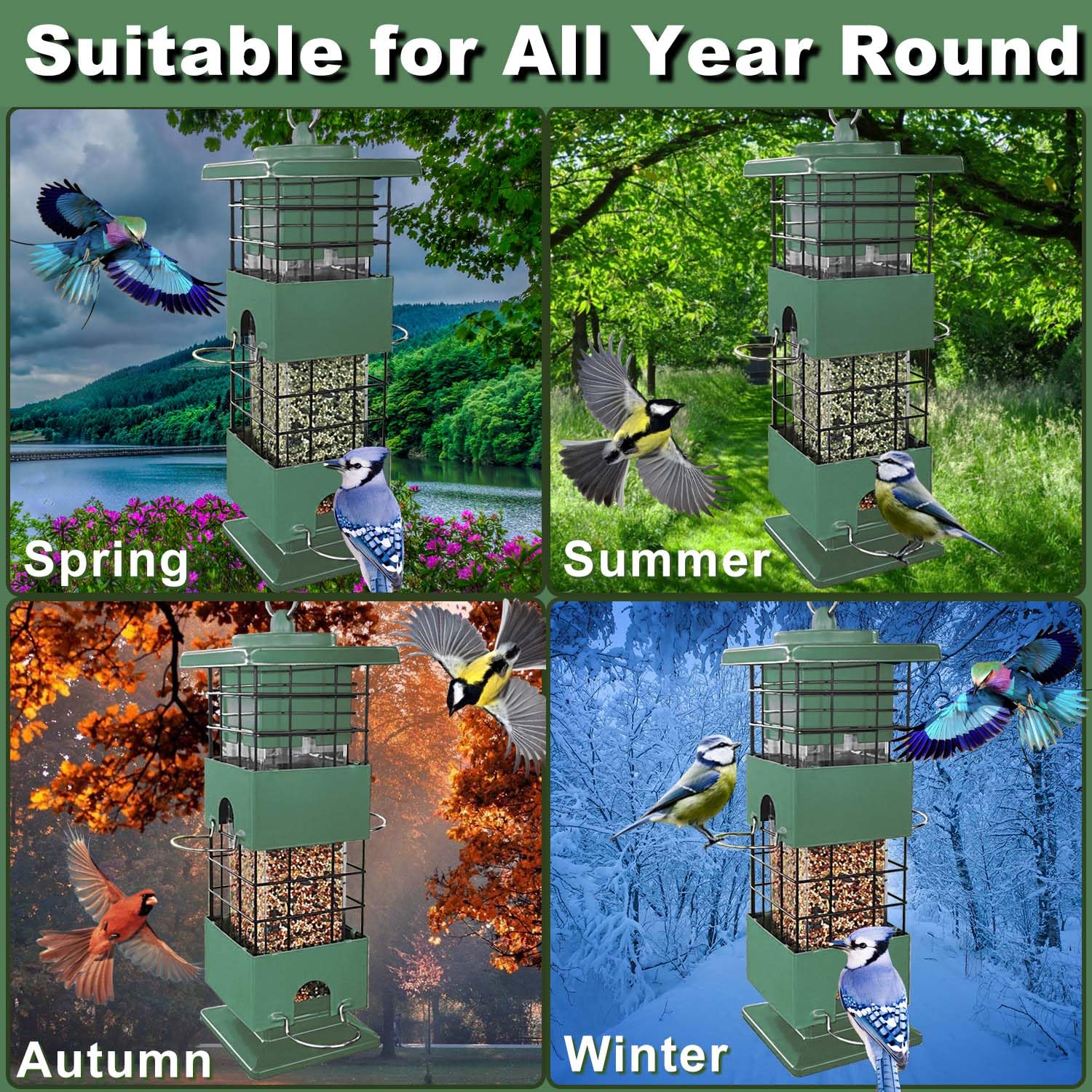 YLTIMER Bird Feeder transparent window enables quick seed level checks.