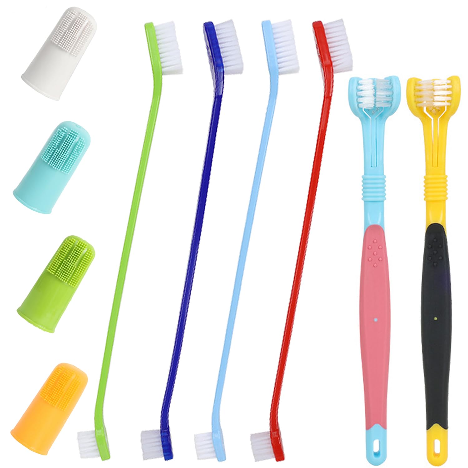 YMCCOOL triple-head dog toothbrush set full kit with multi-angle brushes for thorough cleaning