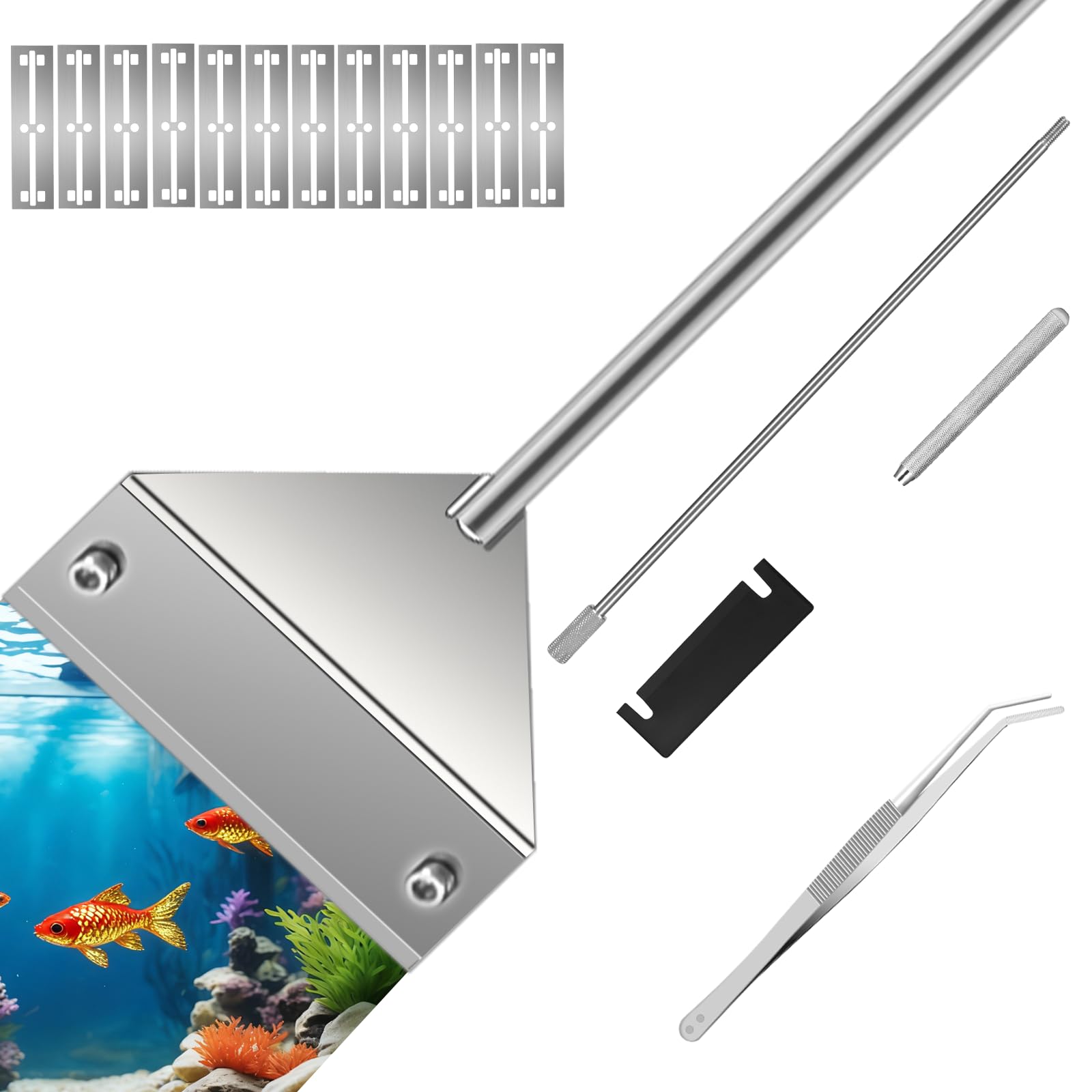 Ymiueip 25-inch aquarium algae scraper with sheath for safe cleaning and blade protection.