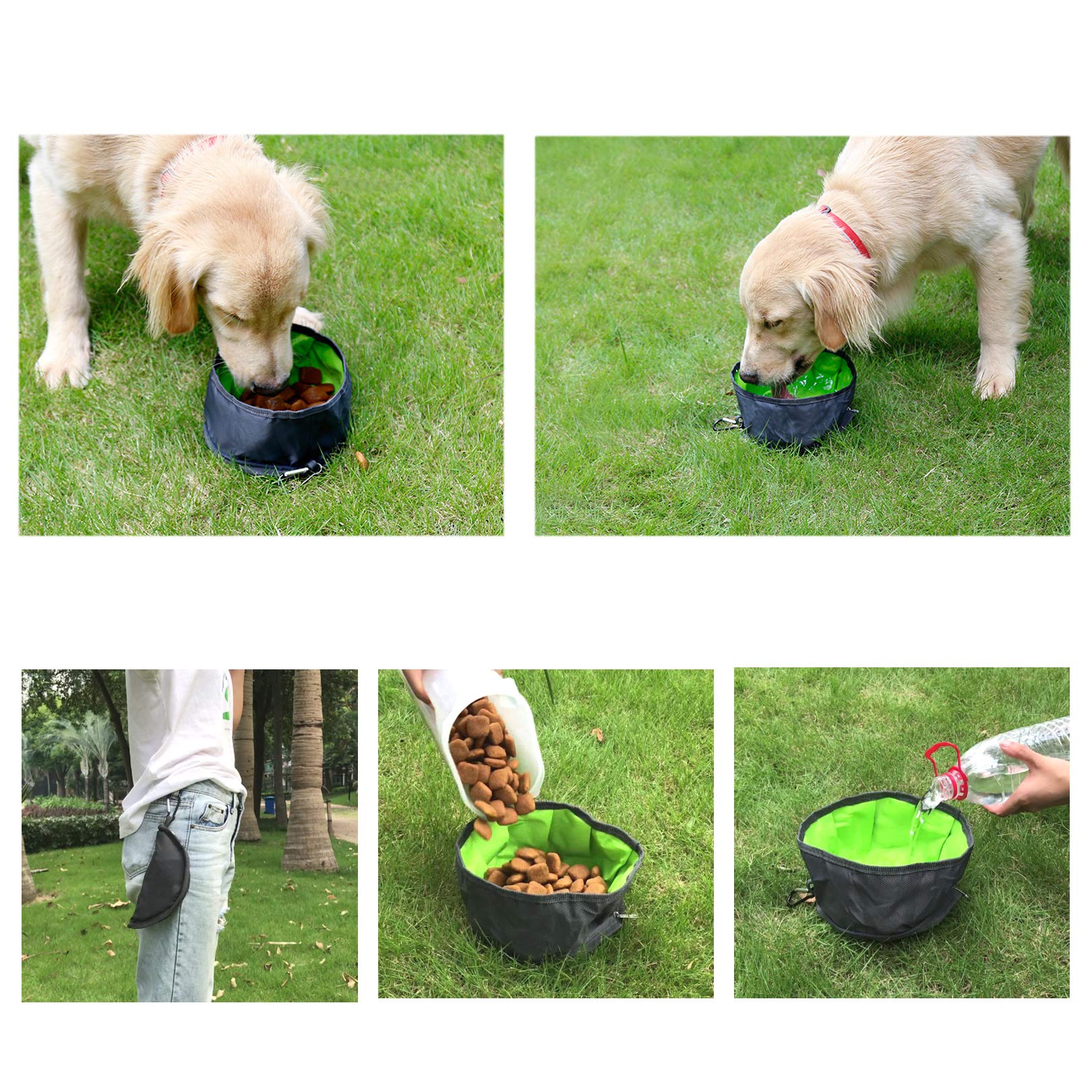YMETECH collapsible dog bowls folded compactly for pocket or backpack storage.