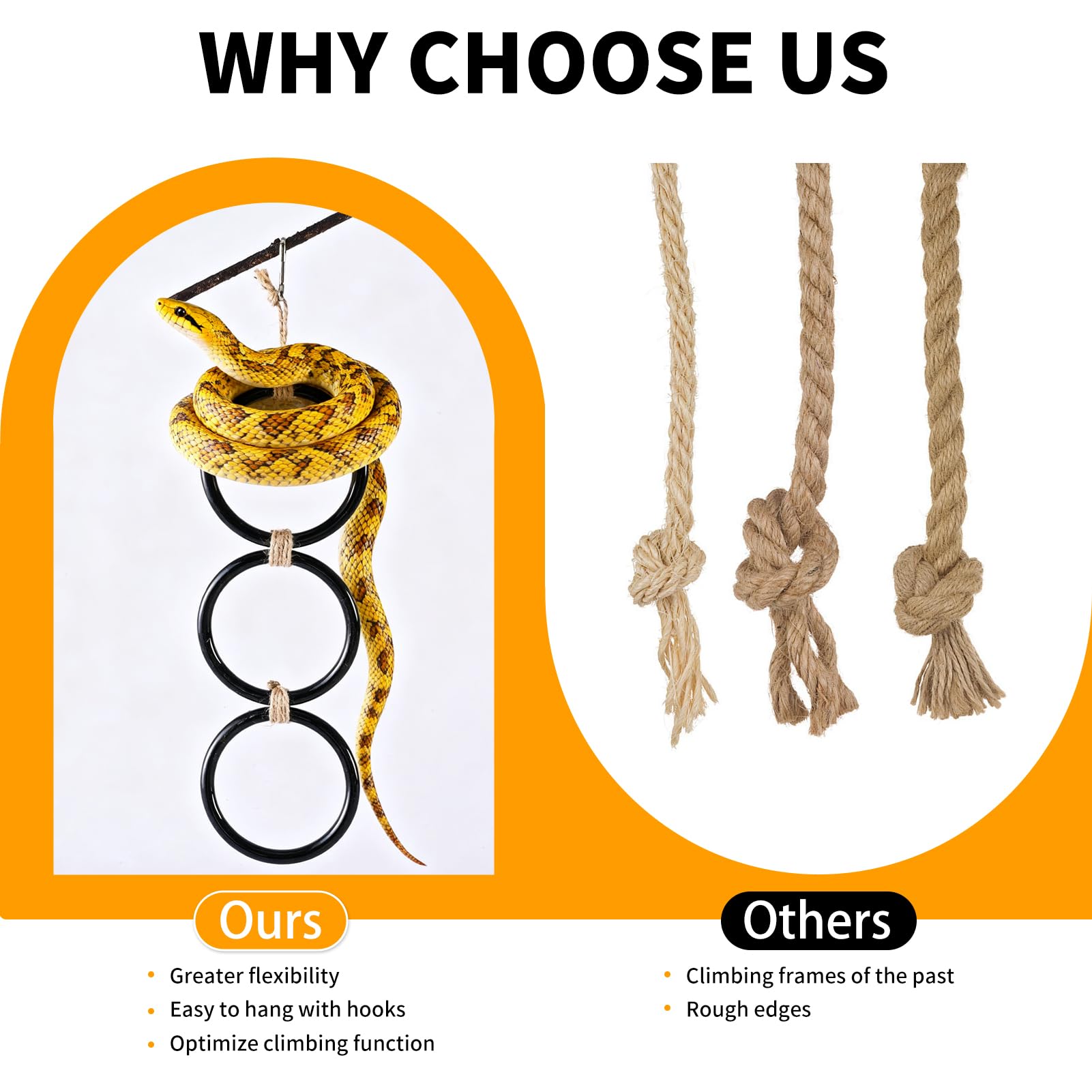 YNSHOUNA acrylic snake ring safety shot emphasizing skin-friendly material and easy cleaning