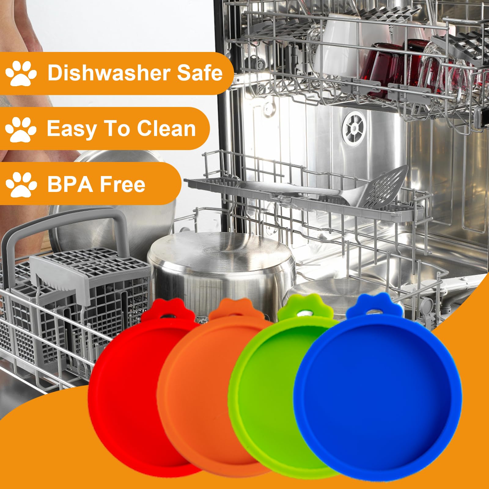 Yobbai silicone lids on cans demonstrating dishwasher-safe durability