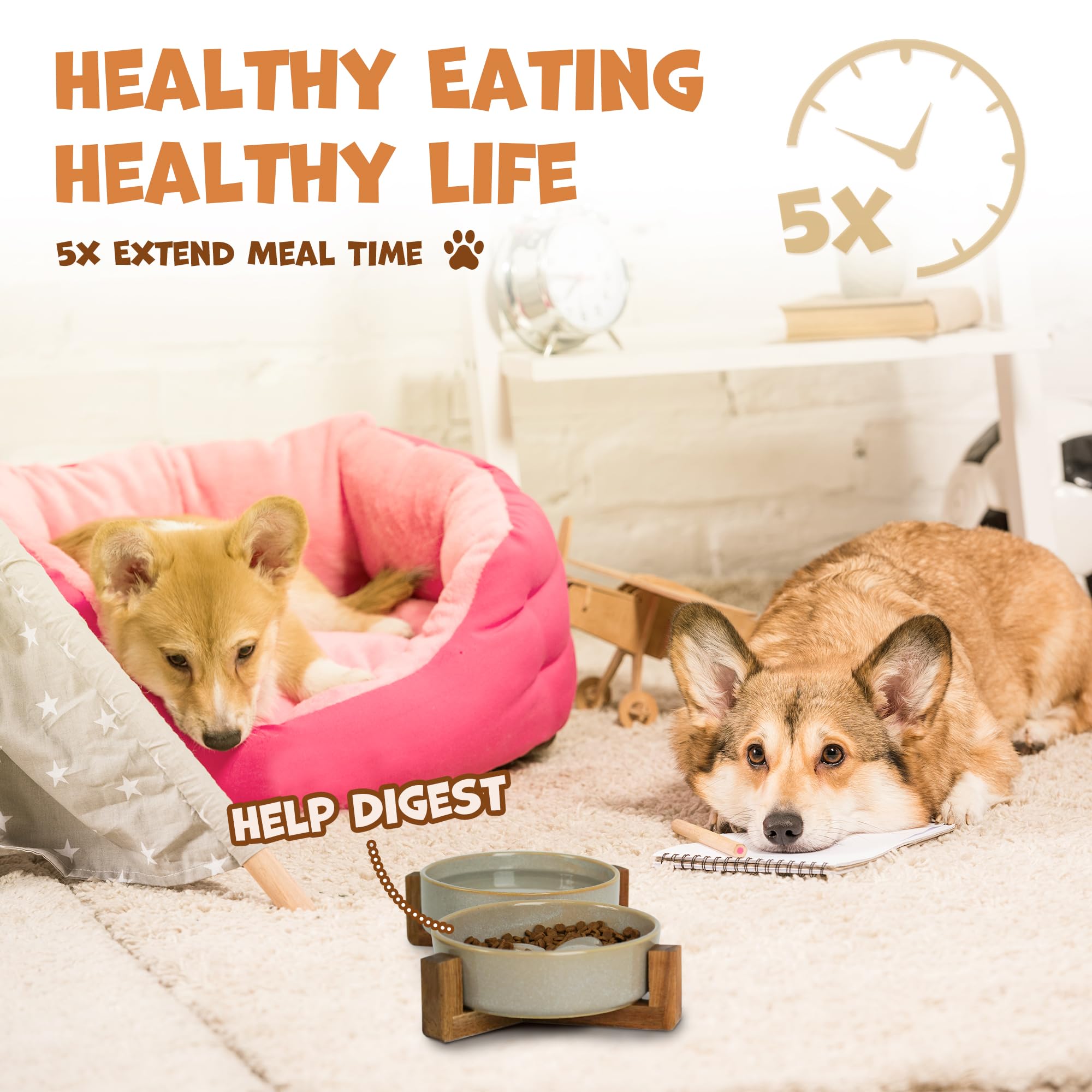 YOBRO non-slip wood stand keeps bowls steady during meals.
