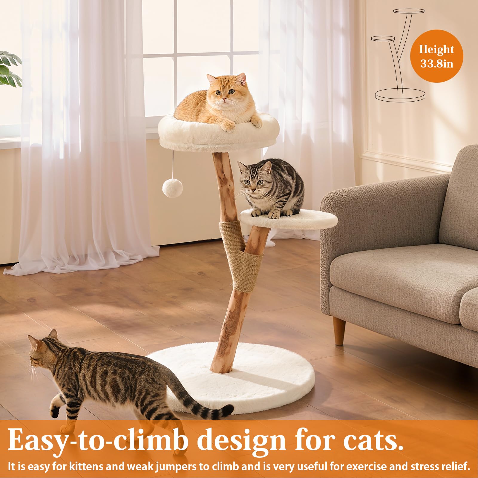 YOCAN cat-tree-tower natural wood posts support climbing and scratching