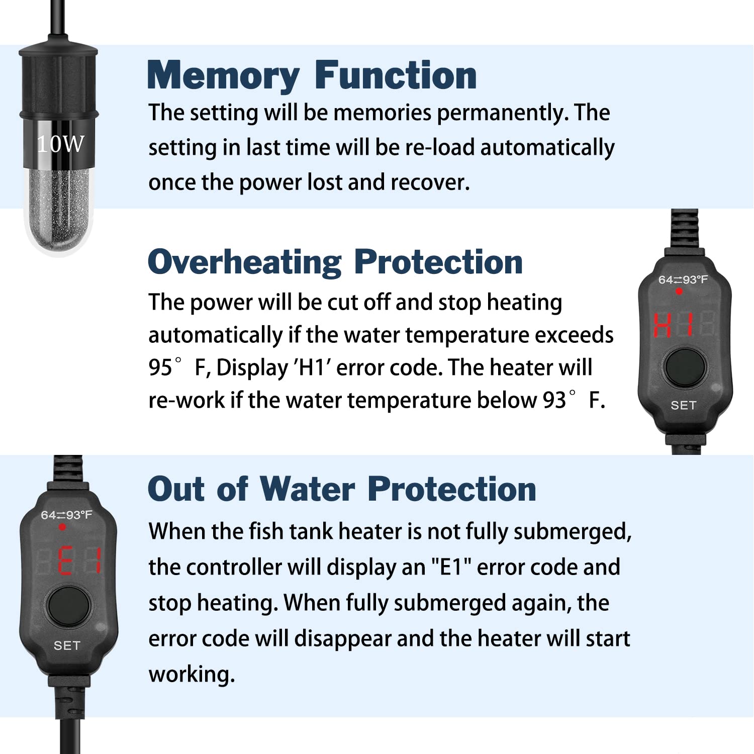 YOFOTHS 2.36-inch heater fits tiny tanks without crowding.