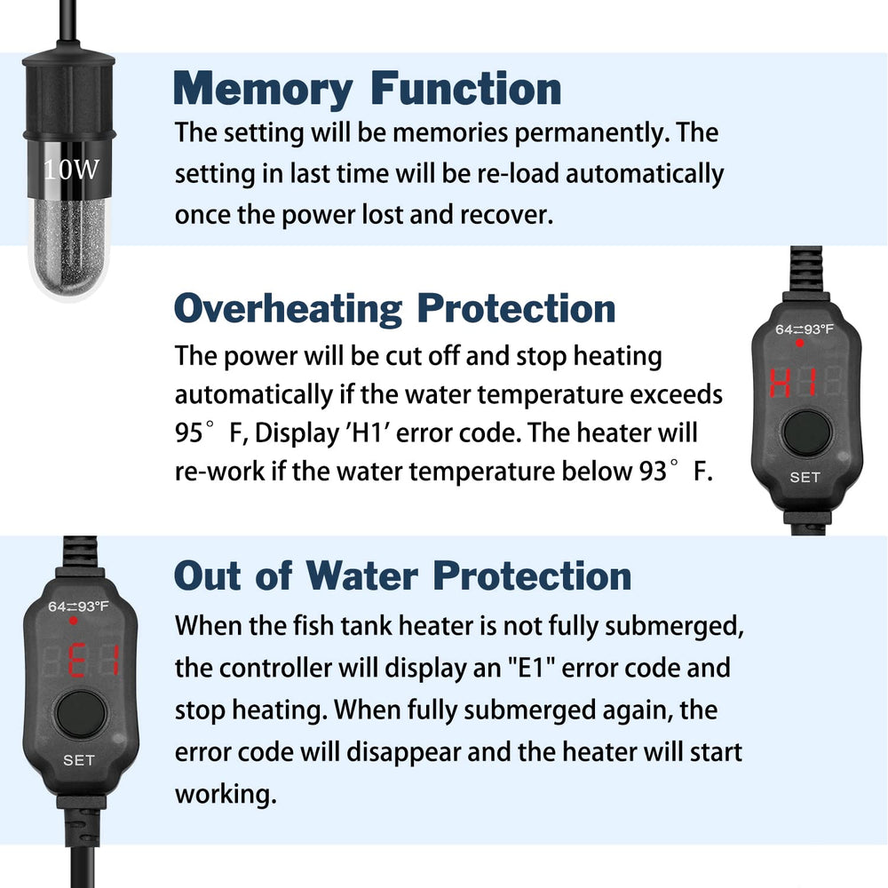YOFOTHS 2.36-inch heater fits tiny tanks without crowding.