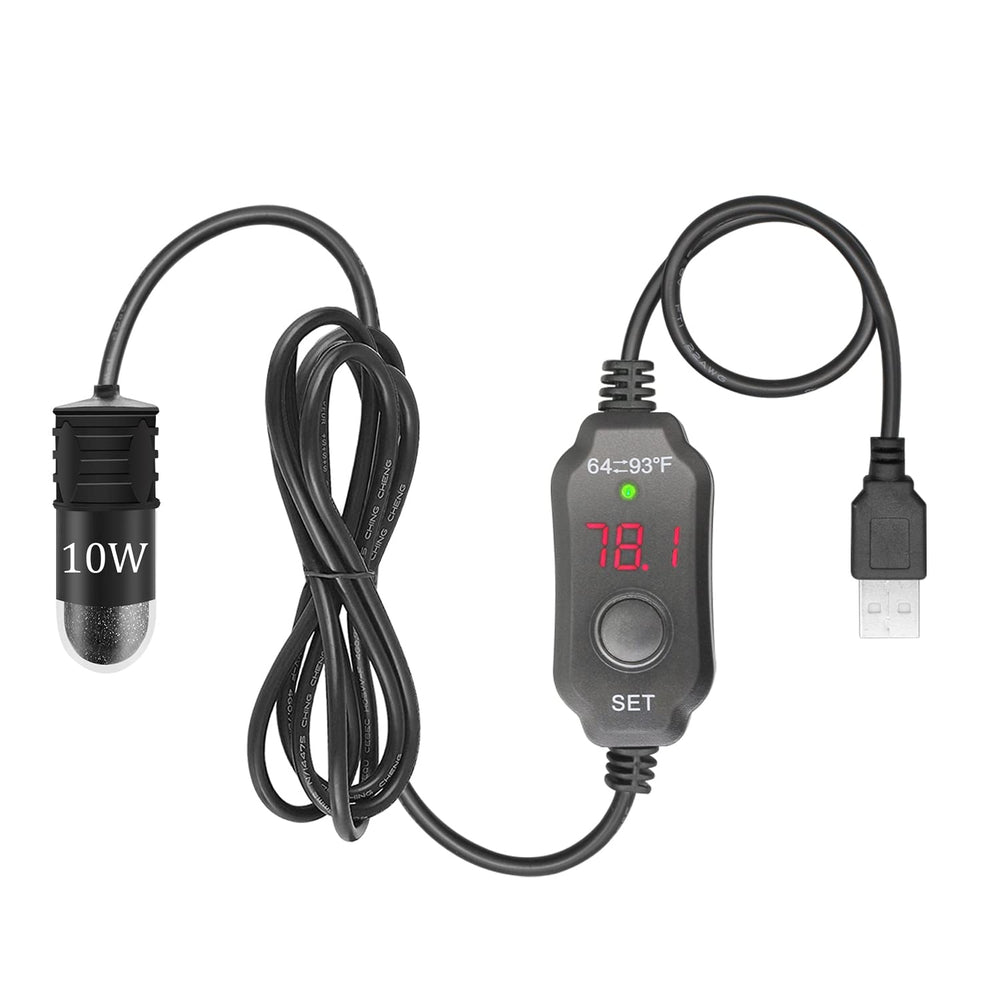 YOFOTHS mini aquarium heater with digital display showing precise temperature control.