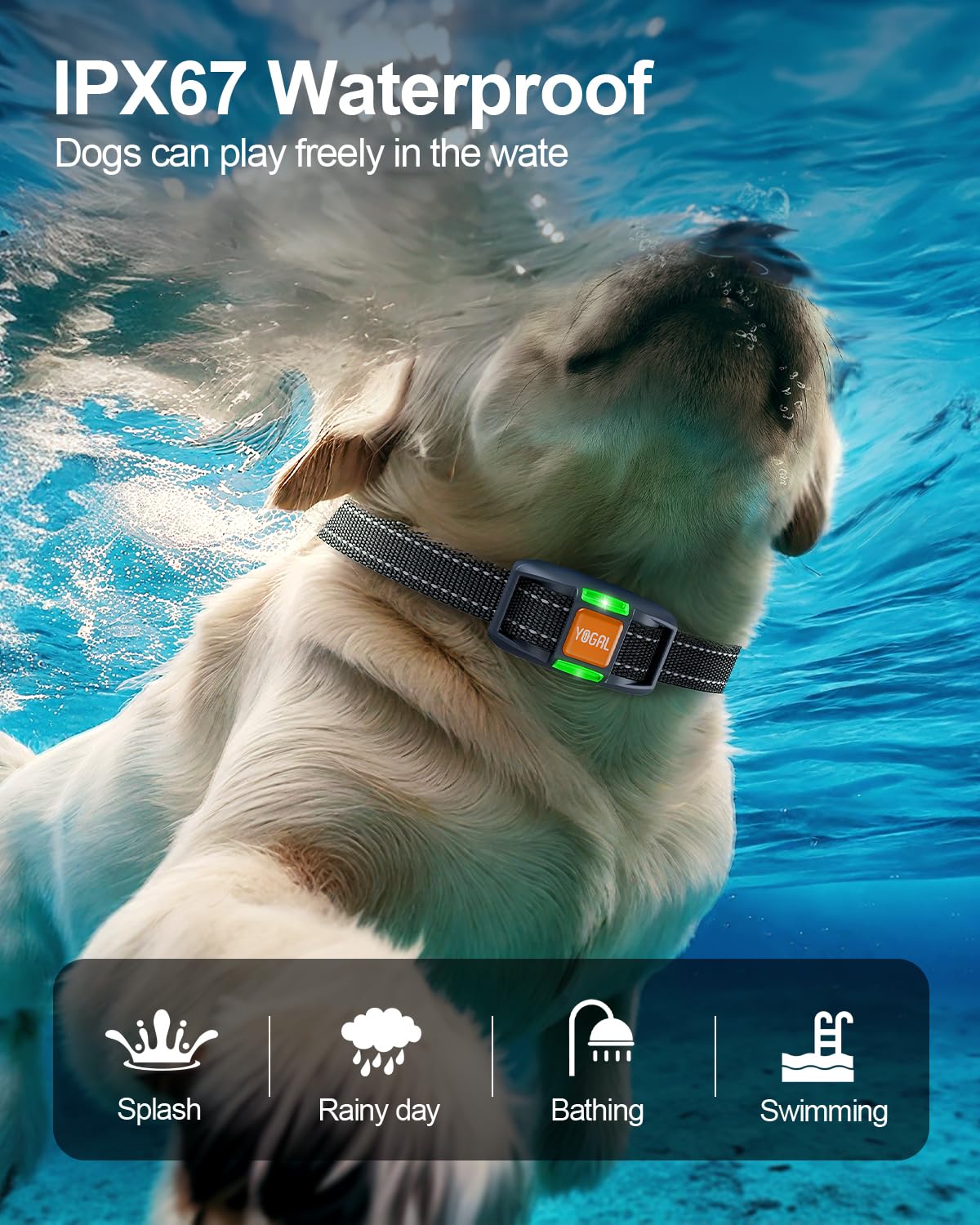 YOGAL IPX7 waterproof collar handles all weather during walks