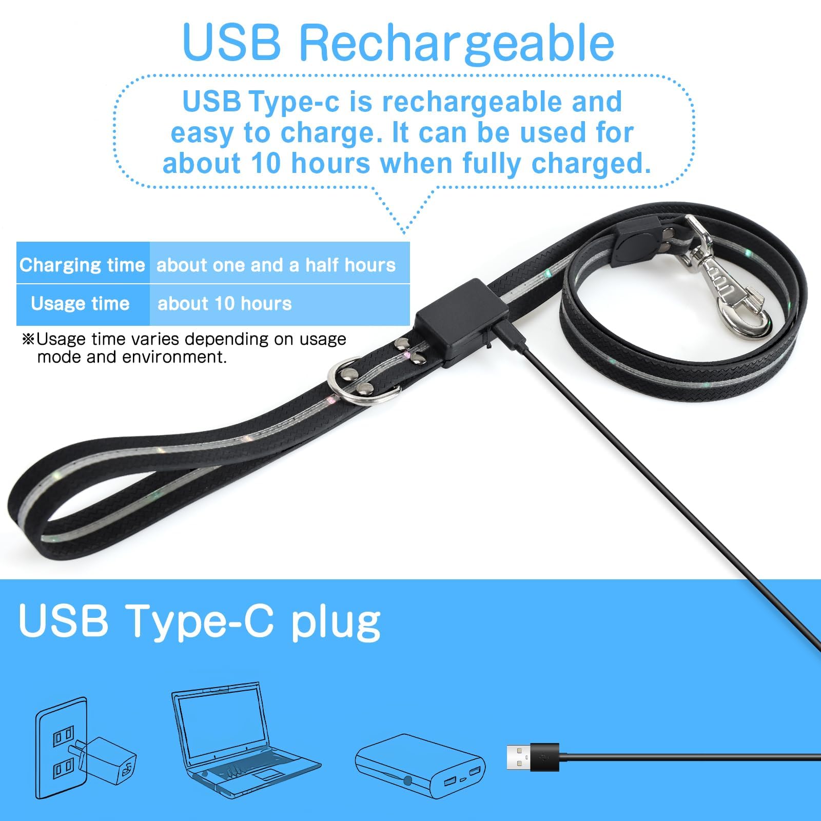 Yoheueoa LED dog leash D-ring clip for accessories and poop bag holder.