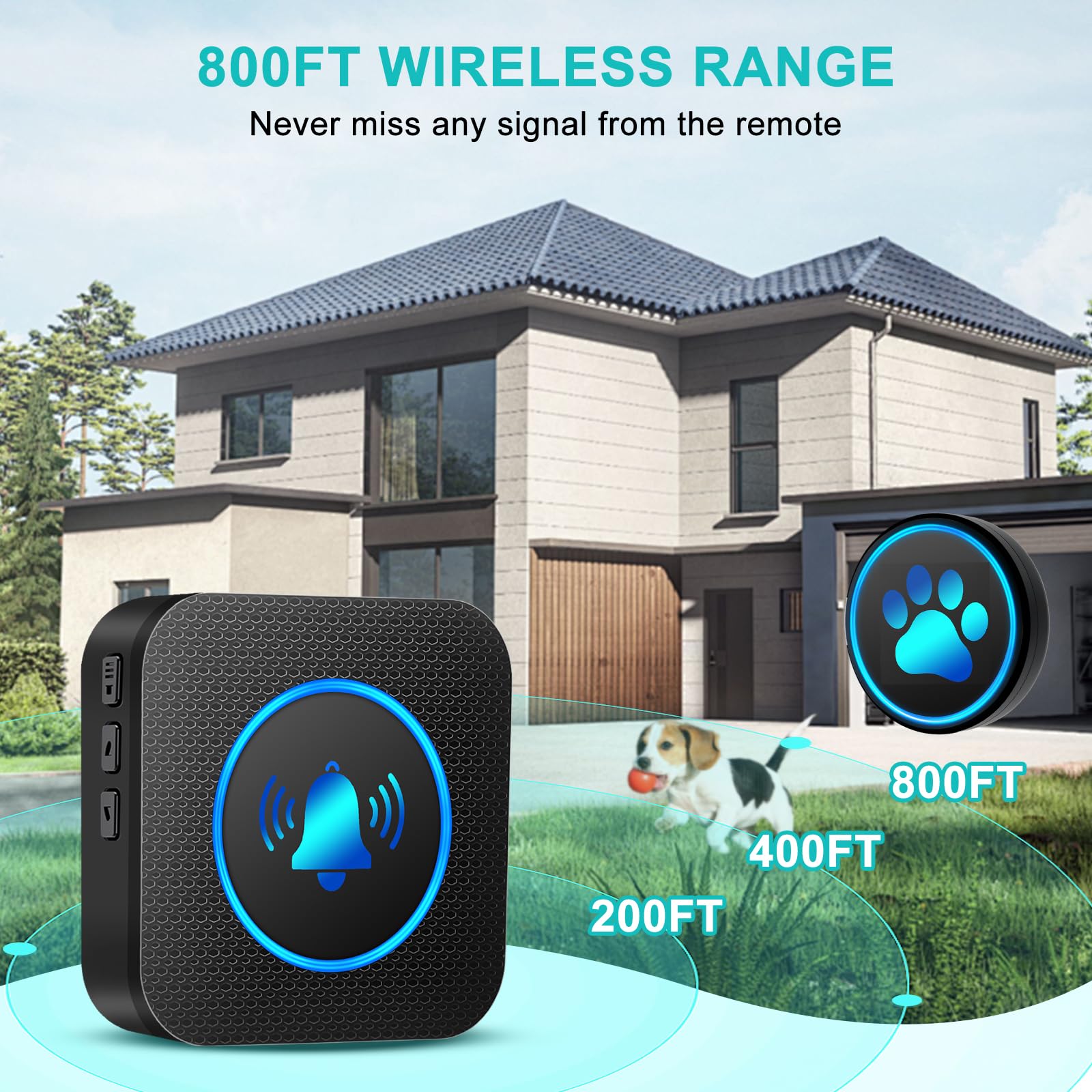 Yoiilifee dog doorbell adjustable volume up to 110dB for family-friendly signaling