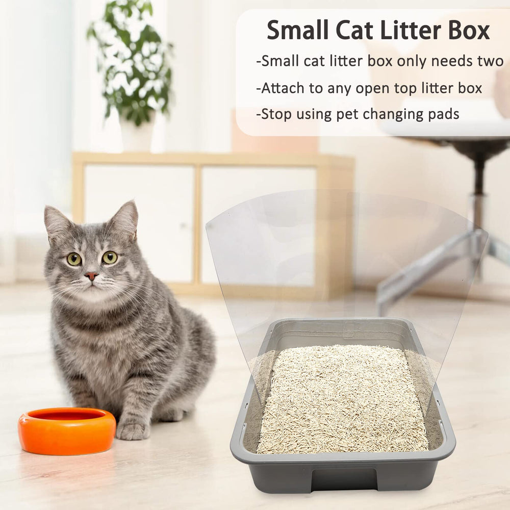 YOILES cat-friendly clear shield shown in small litter box setup.