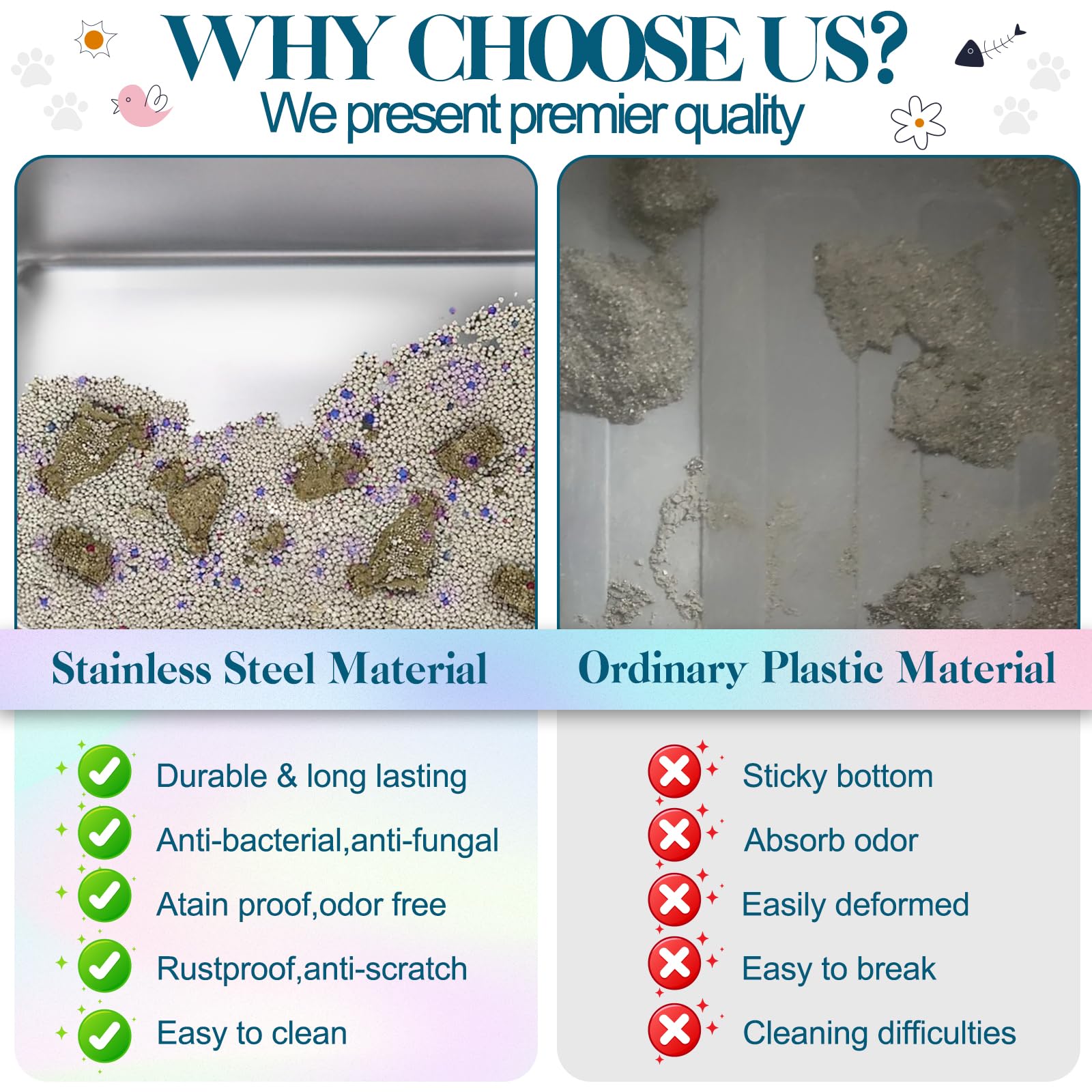 YOILES stainless steel cat litter box rust-proof durability in daily use