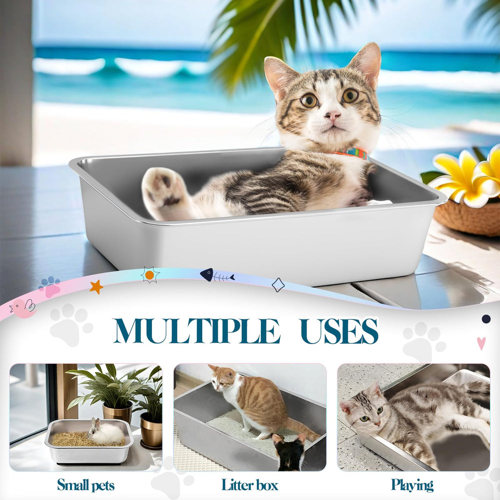 YOILES stainless steel cat litter box non-slip feet keep it steady during use