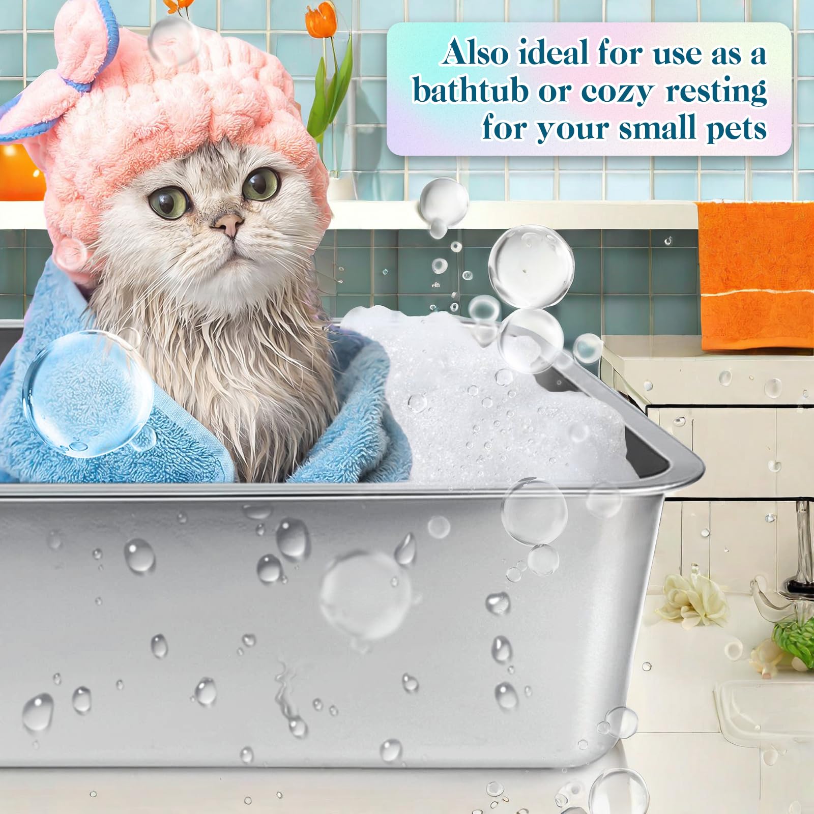 YOILES stainless steel cat litter box non-stick surface for quick scoop and cleaning