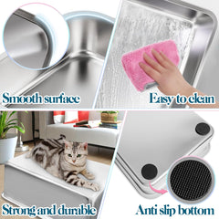 YOILES stainless steel cat litter box top open pan for roomy access and litter containment