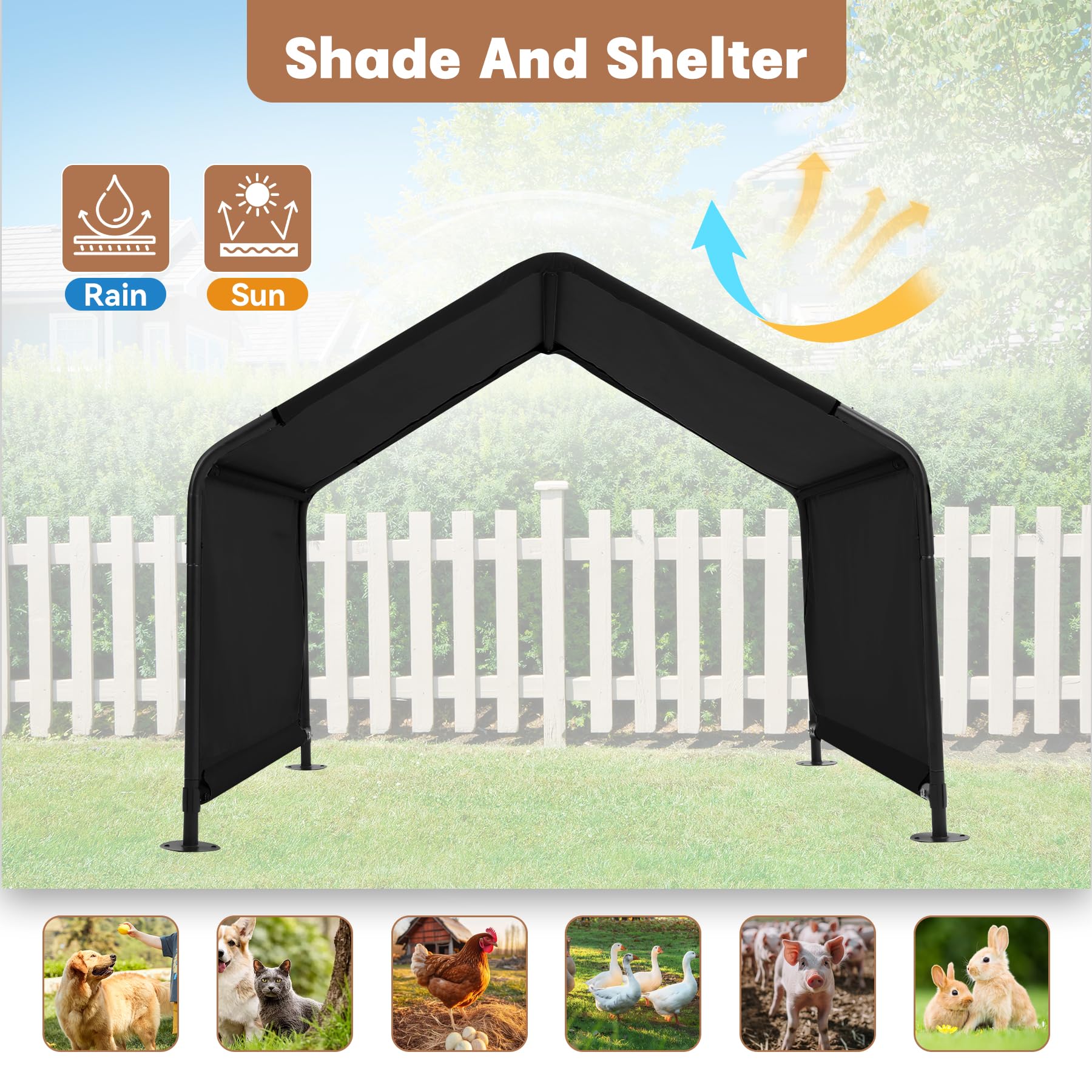 Yokaniwa Dog Shade Shelter frame-closeup-rustproof highlights durable steel construction.