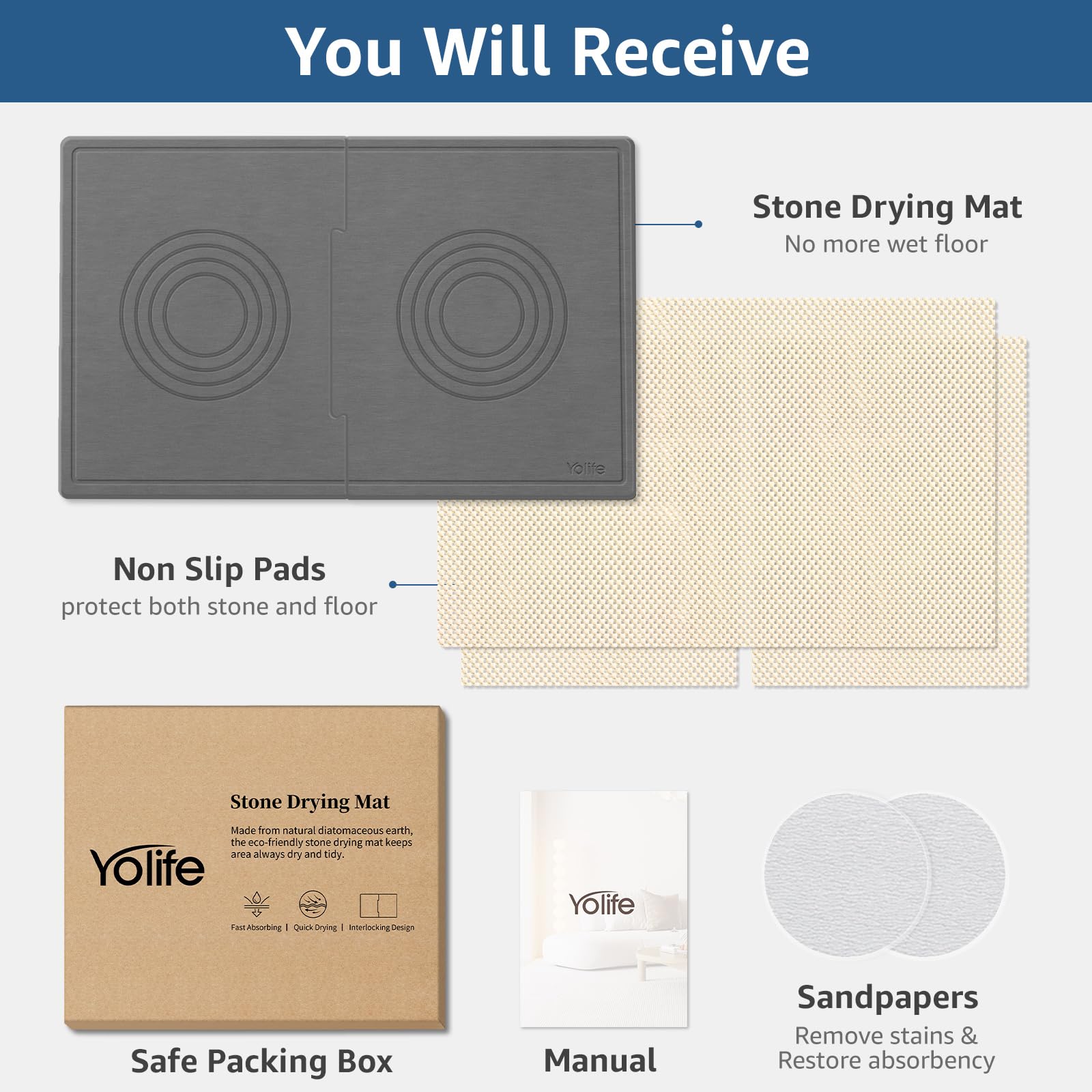 Yolife stone drying mat doubles as kitchen or bathroom mat