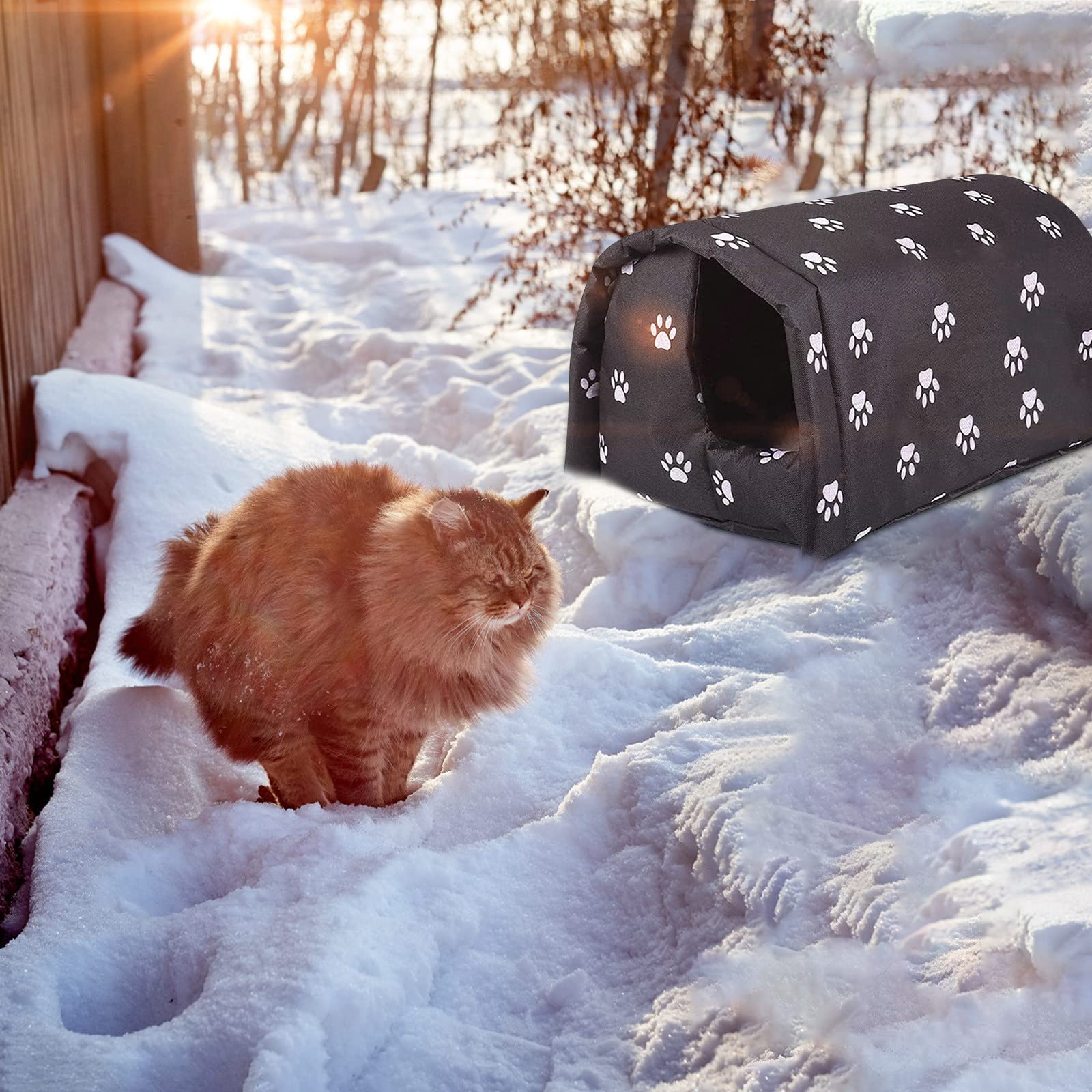 YOMEESOUL outdoor feral cat house waterproof-material keeps rain out.