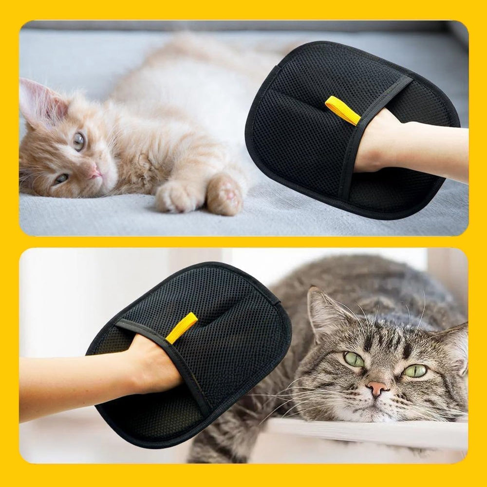 Yomi Pet Hair Remover Glove used on car seat for lint reduction