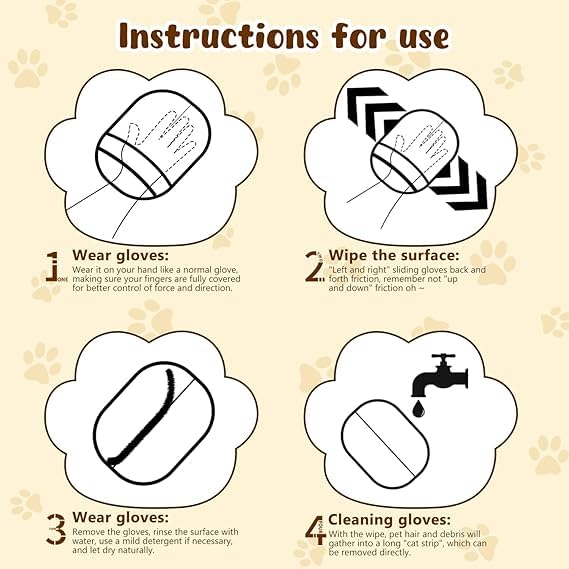 Yomi Pet Hair Remover Glove packaging and care in use