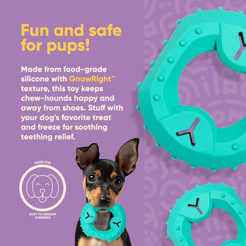 Yomp ChillChew stuffed peanut butter treat toy for interactive play.