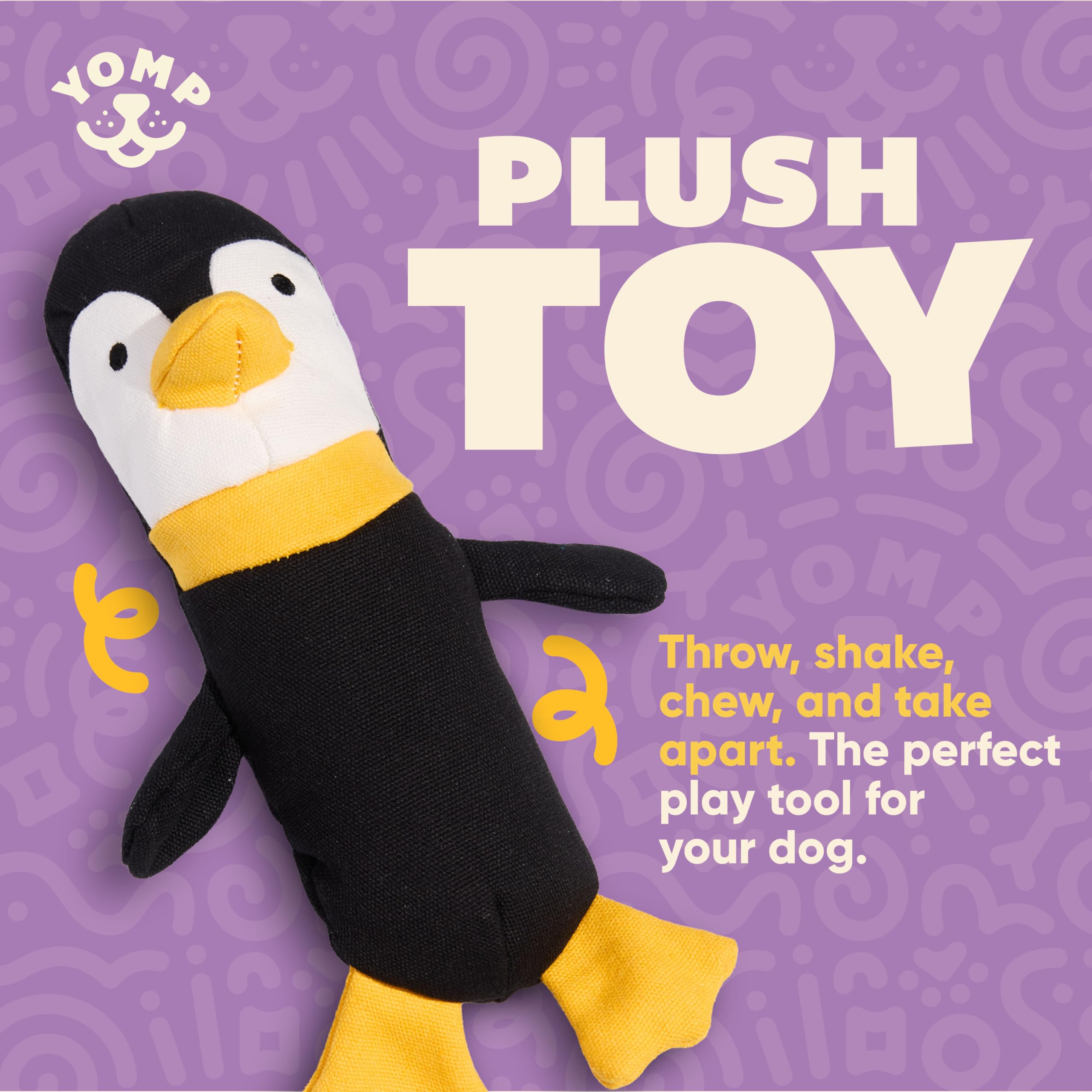 Yomp Penguin Dog Toy close-up canvas texture showcases natural materials for safe, sturdy fun.