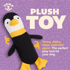 Yomp Penguin Dog Toy close-up canvas texture showcases natural materials for safe, sturdy fun.