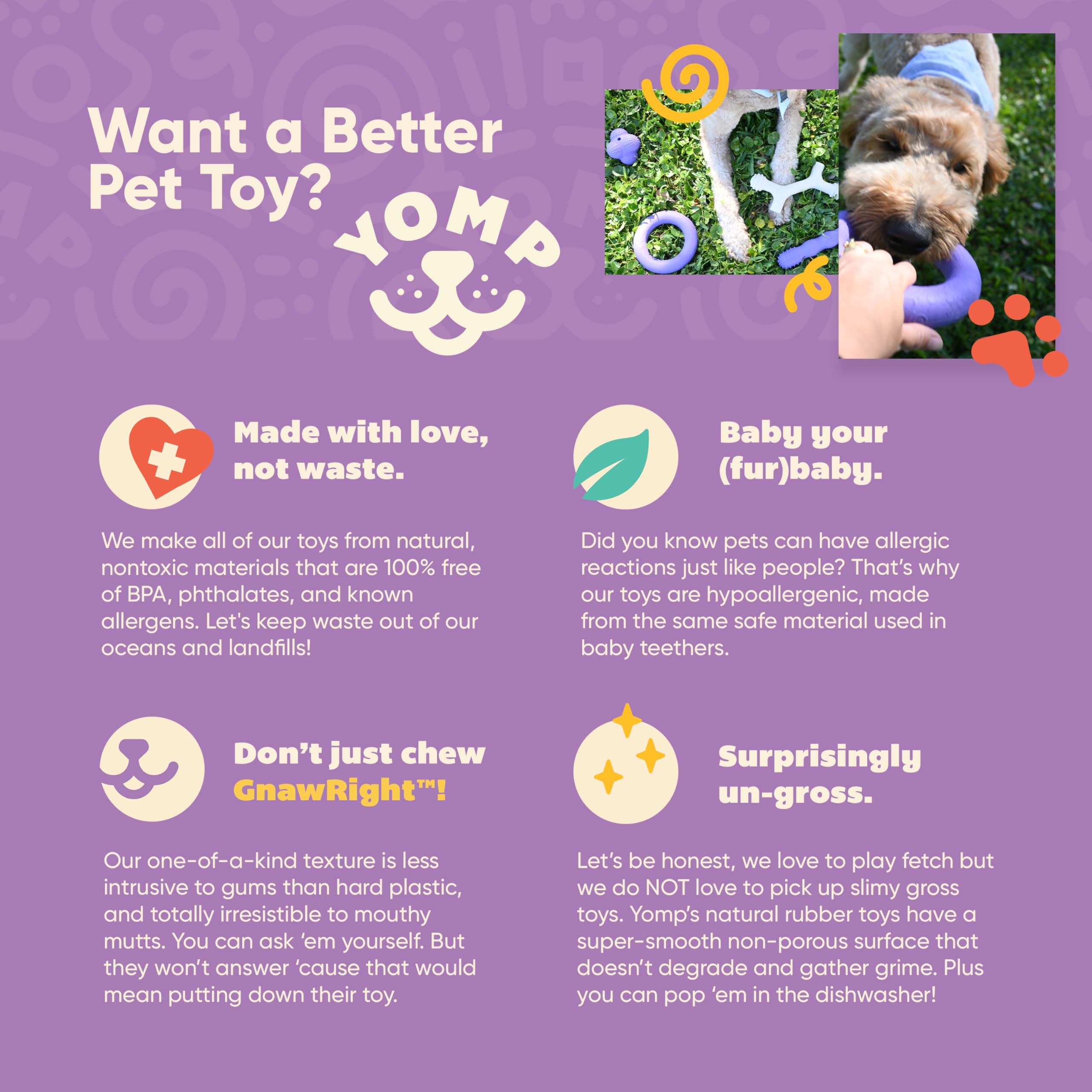 Yomp SuperLoop Max dog chew ring easy-clean design simplifies post-play maintenance.