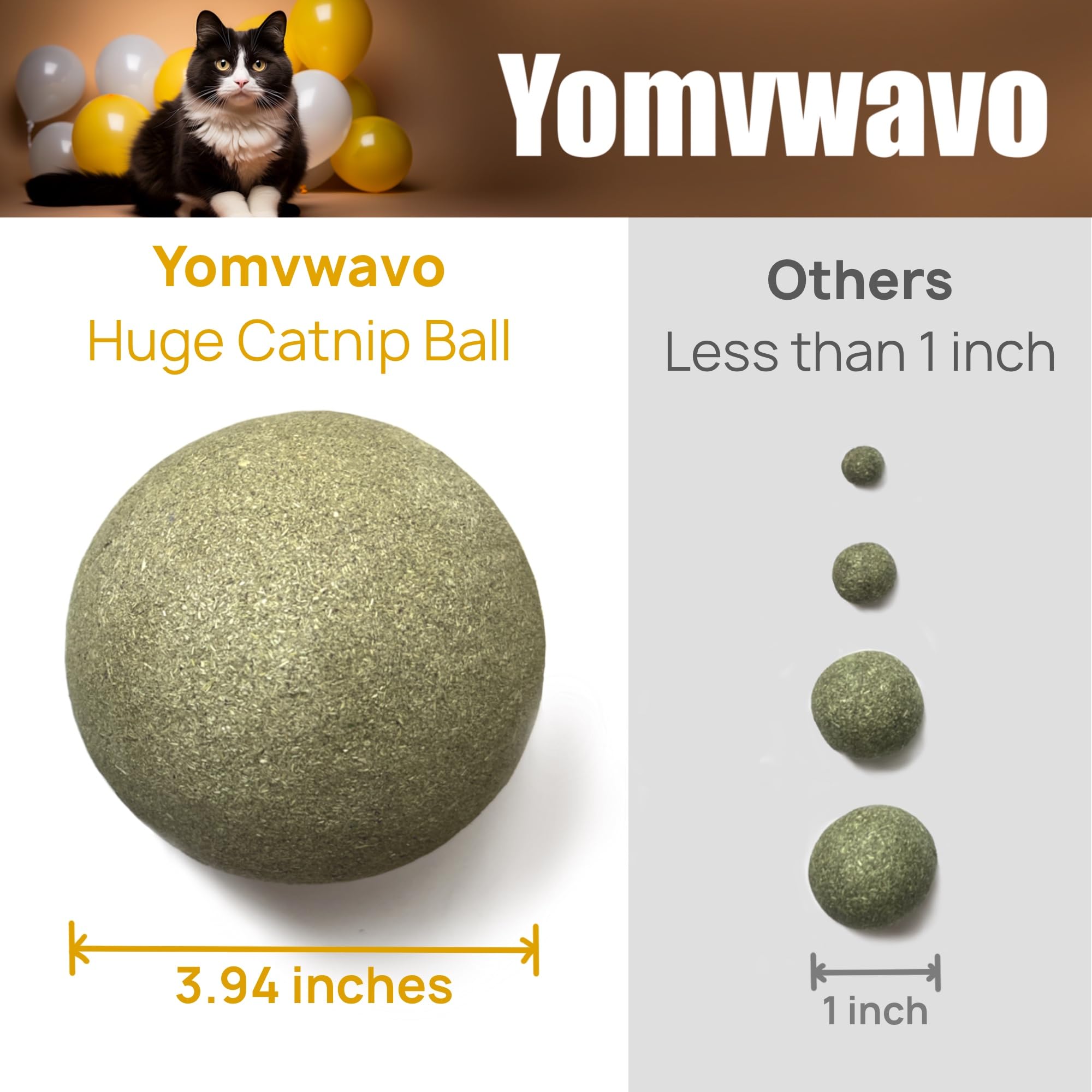Yomvwavo jumbo catnip ball in action with a cat playing.