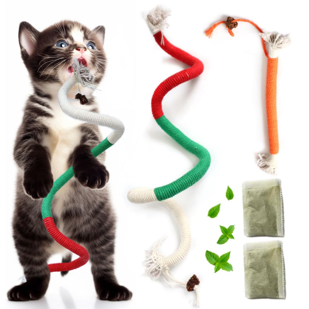 Yomvwavo catnip-teething rope close-up highlights scent appeal and safe chewing.