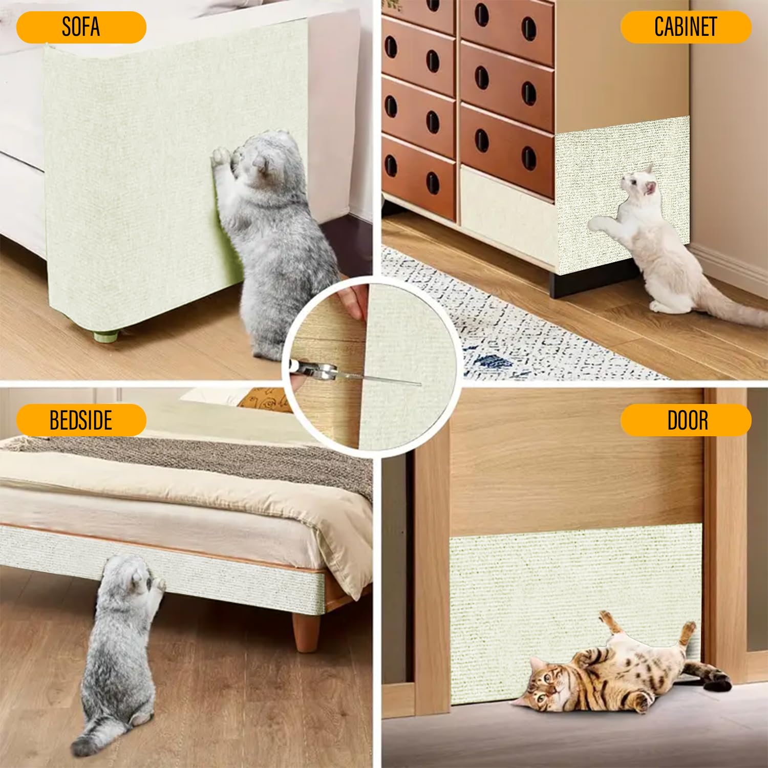 YONGJOY cat scratch couch protector on sofa illustrates edge protection during scratching.