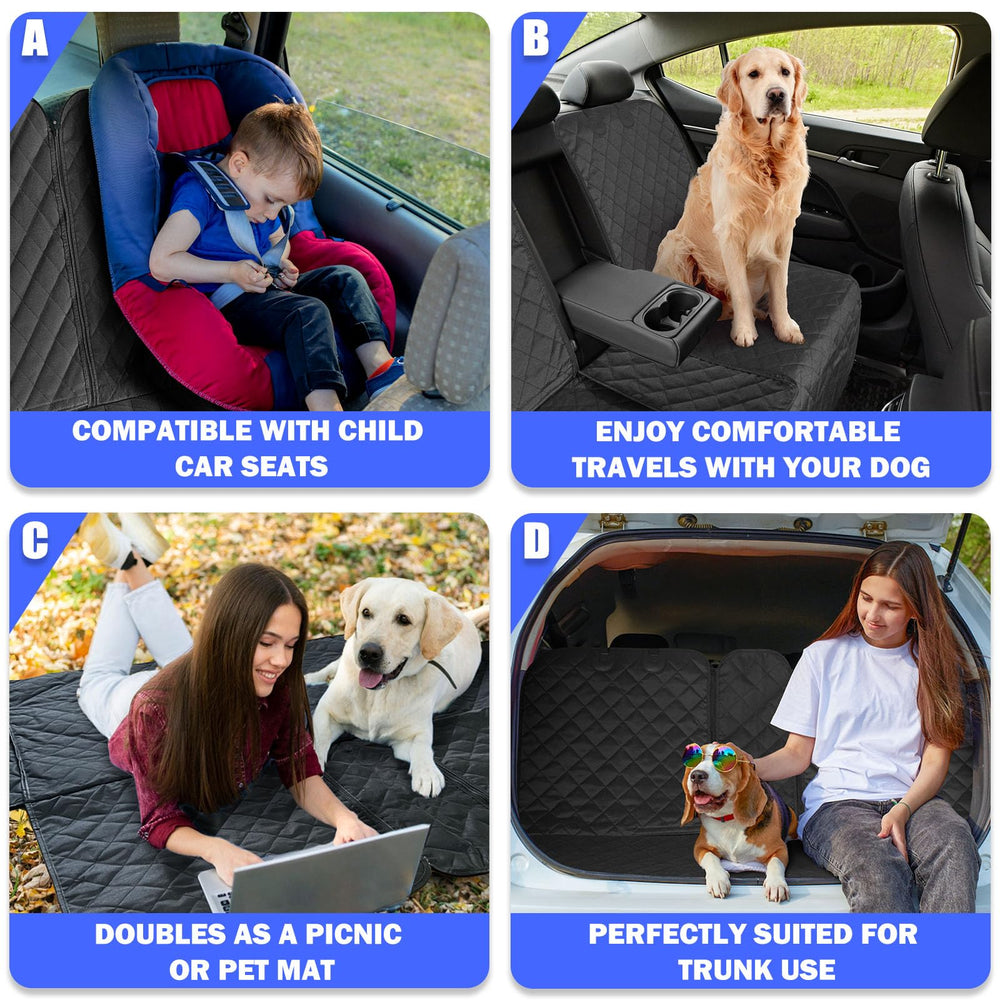 Yonktoo dog seat cover seatbelt and latch openings for safe family use.