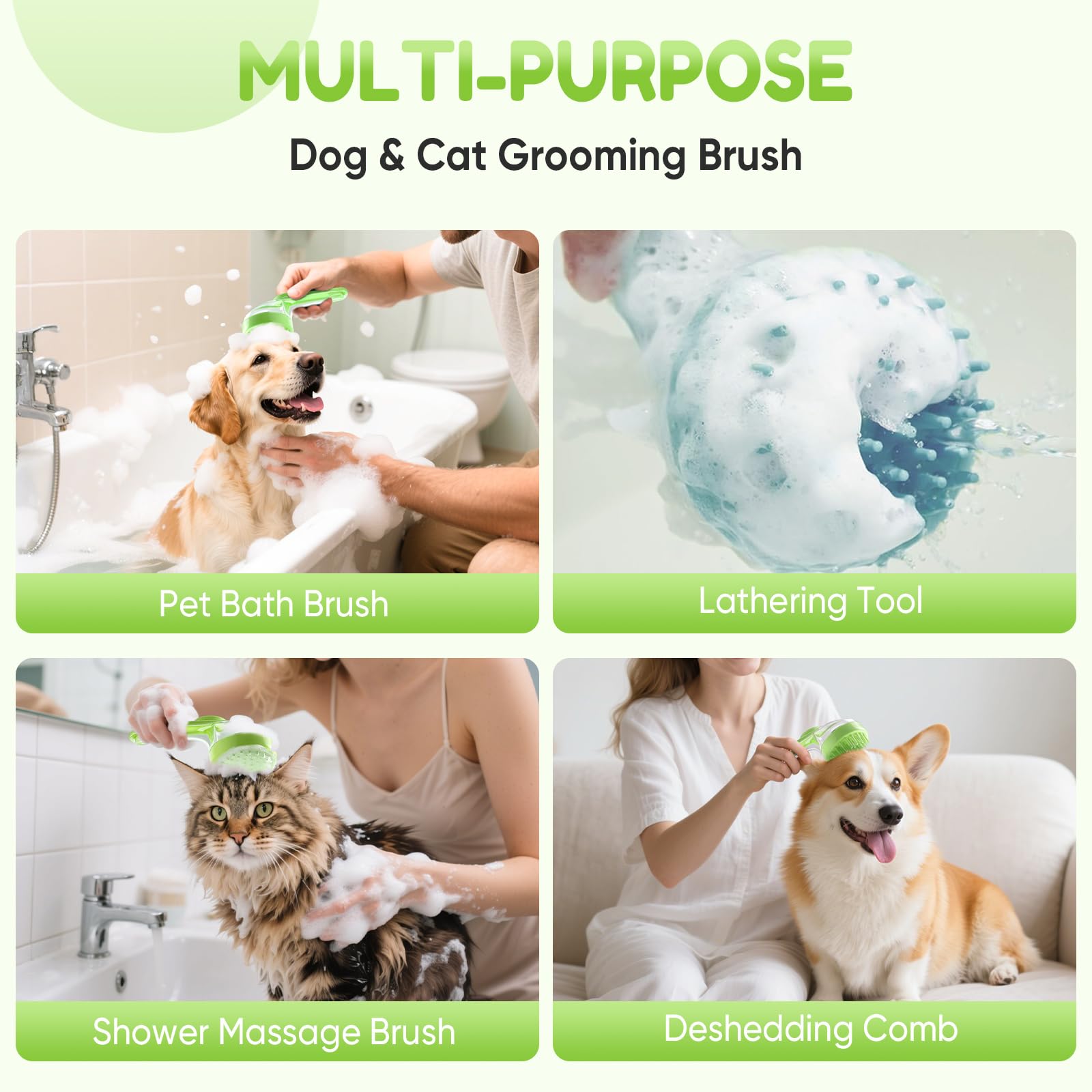 Yonynn Pet Bath Brush easy-clean design aids quick maintenance after baths.