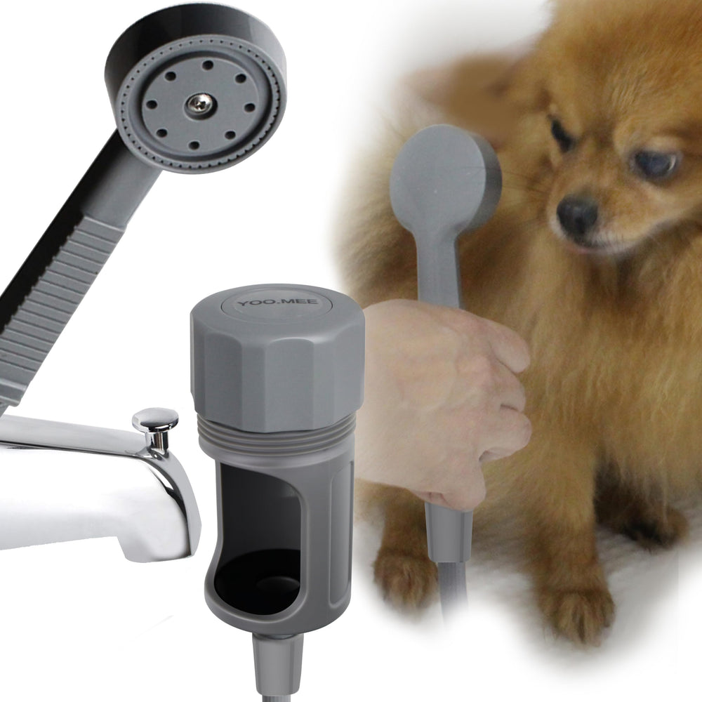 YOO.MEE pets shower attachment on tub spout with front diverter for efficient pet washing