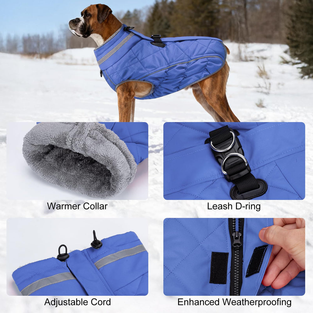 Yoochee dog coat high-neck collar shields neck from wind snow