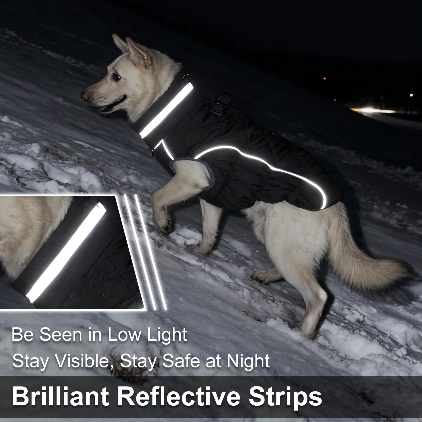 Yoochee dog coat reflective strips enhance nighttime safety